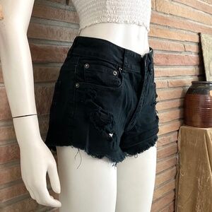 American Eagle Outfitters Black Distressed Denim Shorts